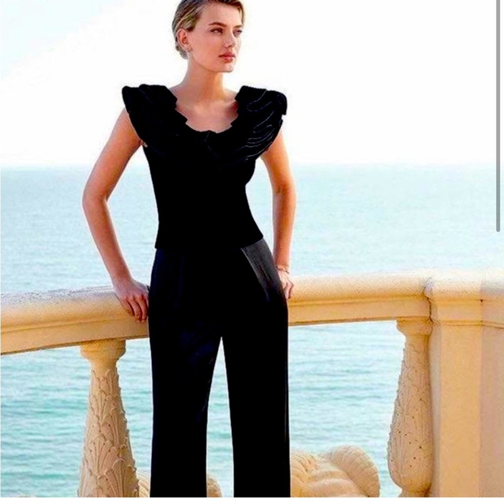 Antonio Melani Black Velvet Top with Ruffled Neckline